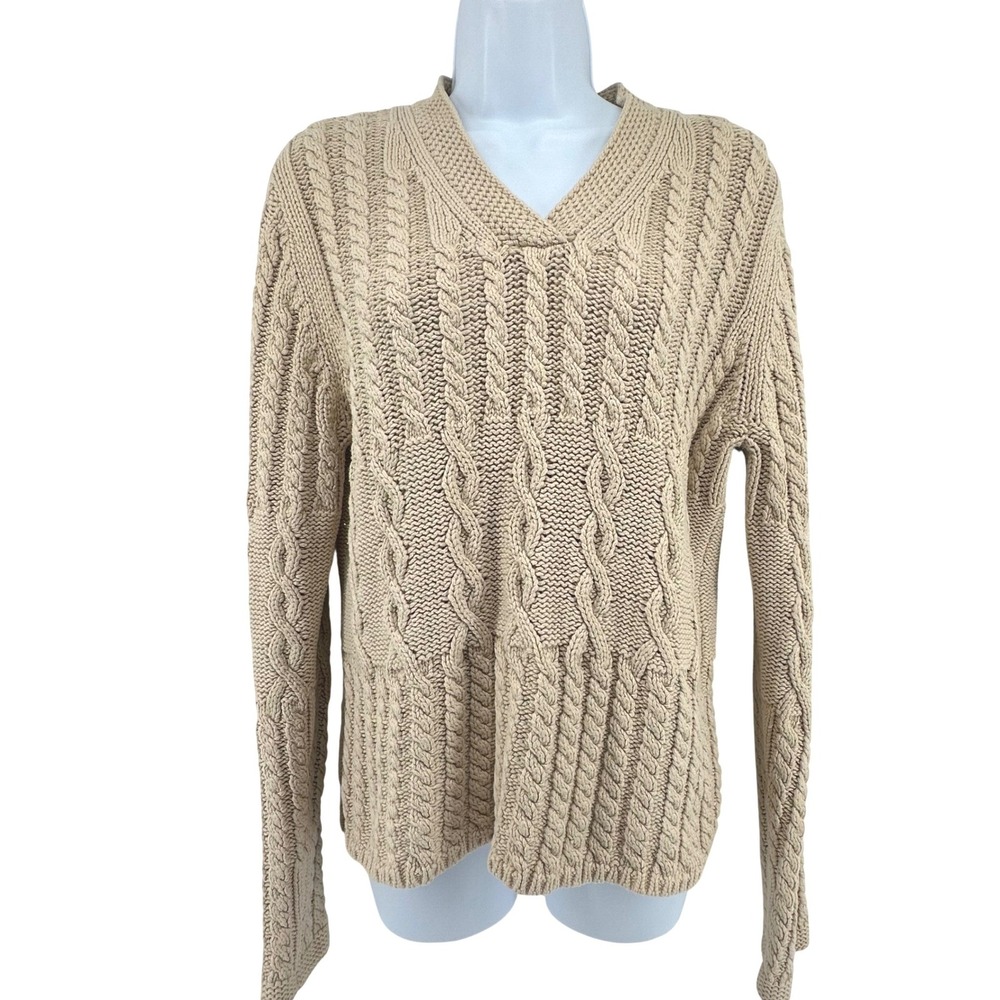 Charter Club Cable Knit Sweater V Neck Fisherman Chunky Preppy Coastal Women XL